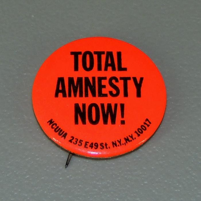 Total Amnesty Now Universal Unconditional NCUAA Peace Cause Pinback Button