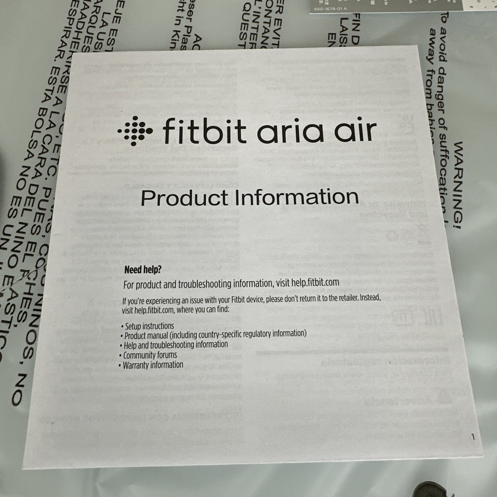 Fitbit Aria Air Bluetooth Glass Weight Scale White Digital Multi User