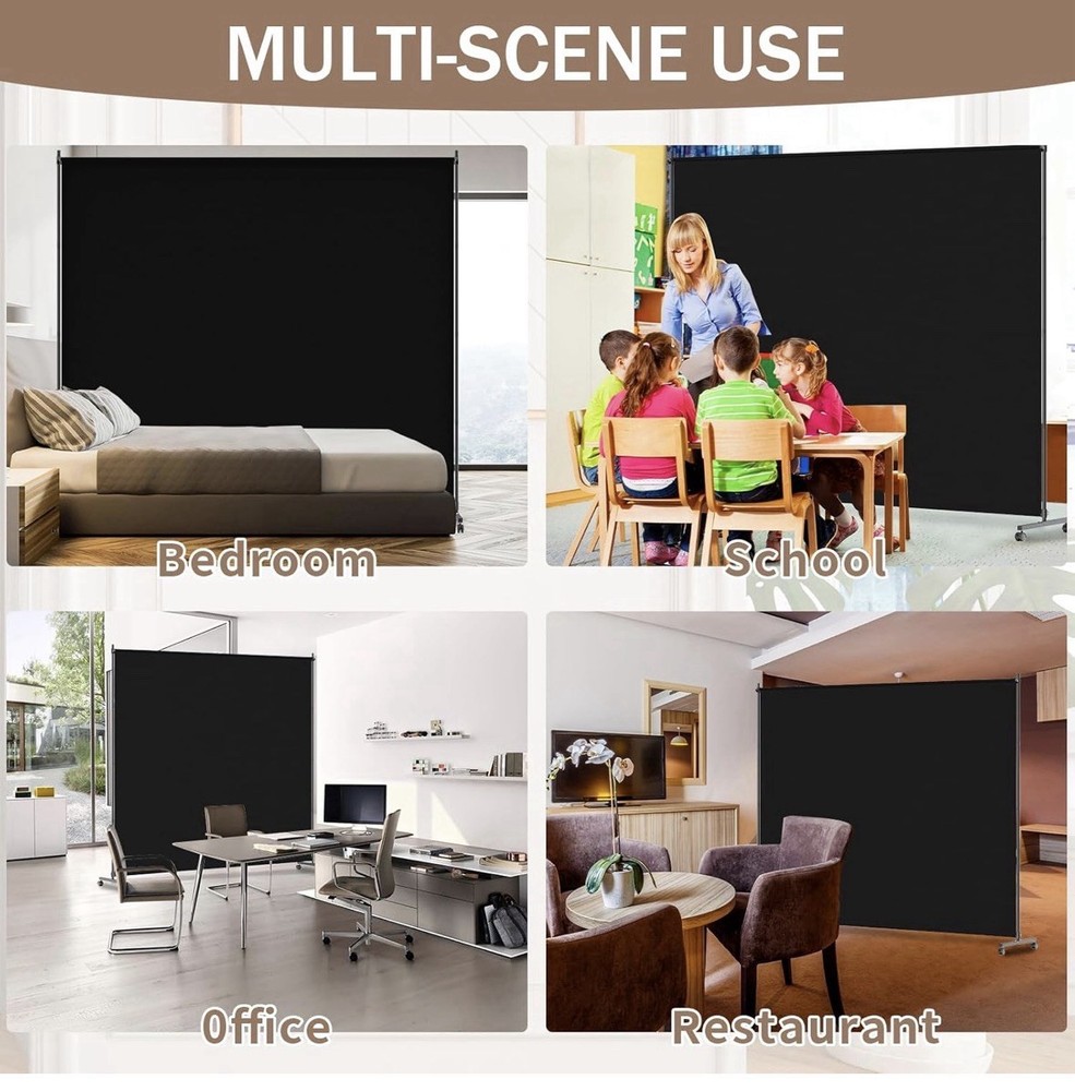 Single panel Black Room Divider With Wheels
