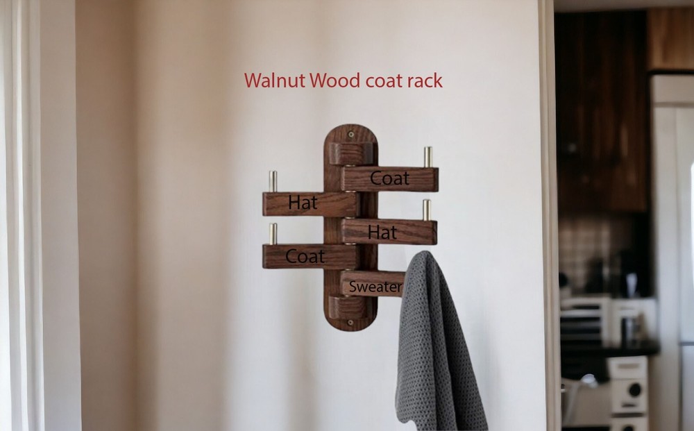 Walnut coat rack , Personalized coat rack , Swivel coat rack