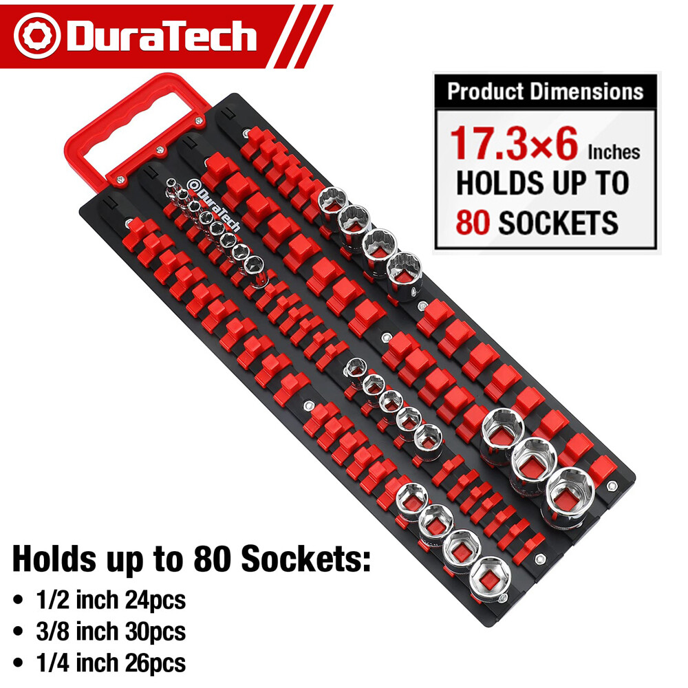 DURATECH 80PC Socket Holder Organizer 1/2" 3/8" 1/4" Drive Socket Organizer Tray
