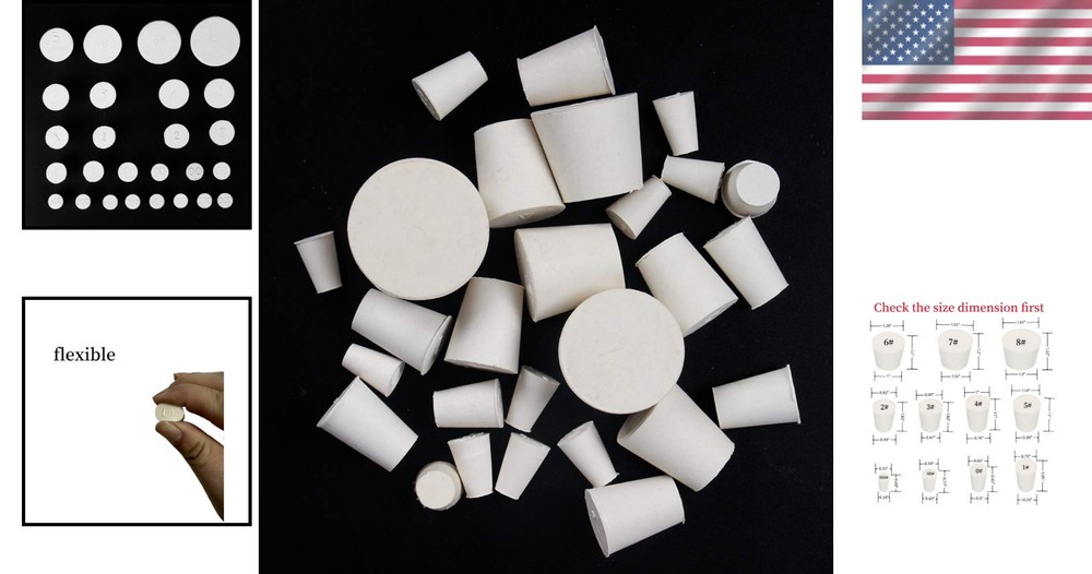 Reliable Solid Rubber Stoppers - 26 Count in 11 Sizes for Tubes and Flasks