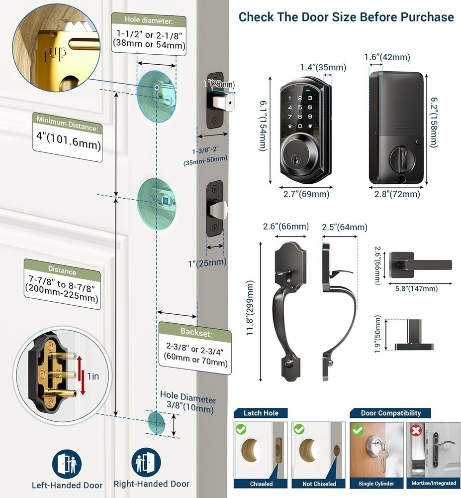 Smart Front Door Lock Set, App Control, Keyless Entry Deadbolt with Lever Handle