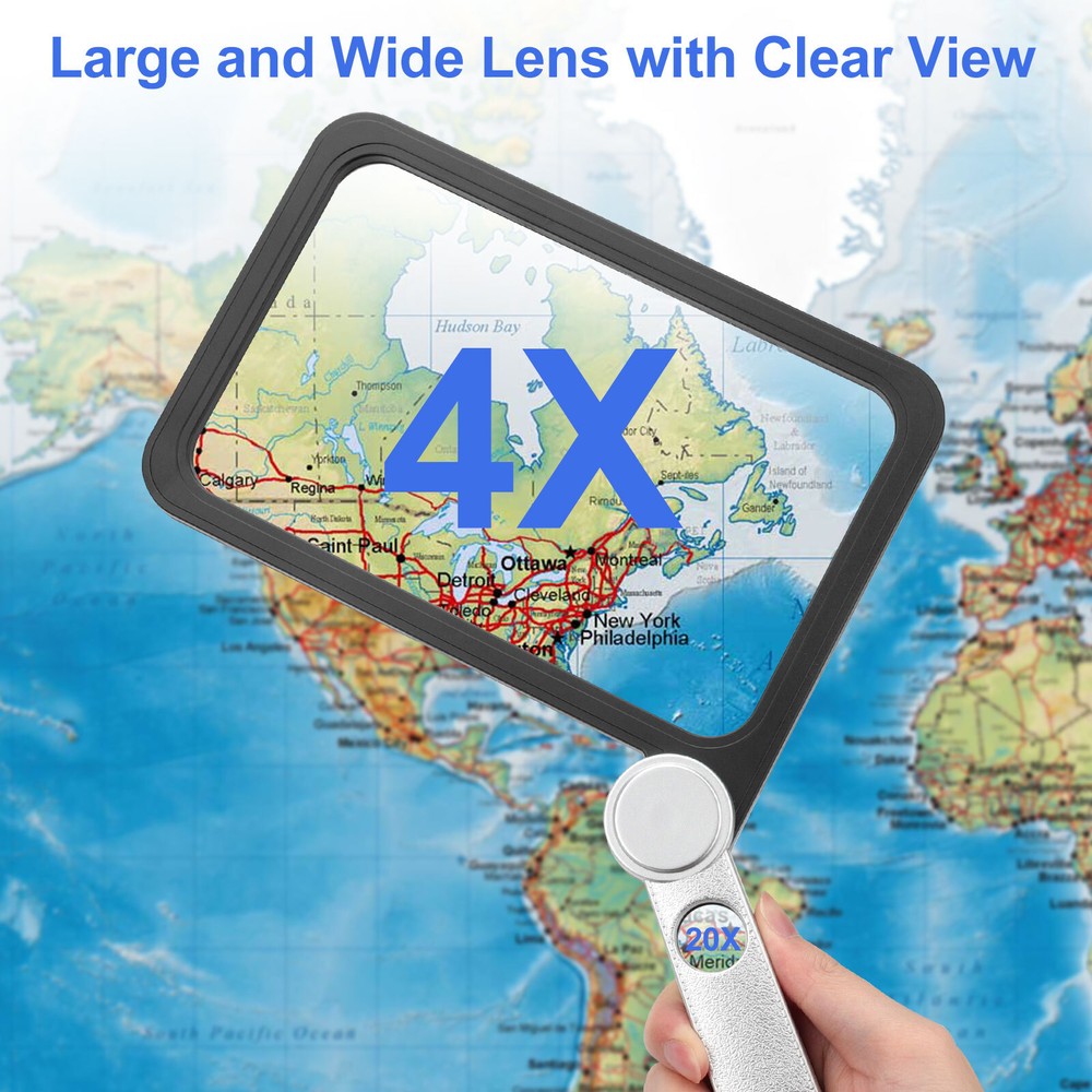 4X Full Page Folding Handheld Rectangular Reading Magnifier for Low Vision