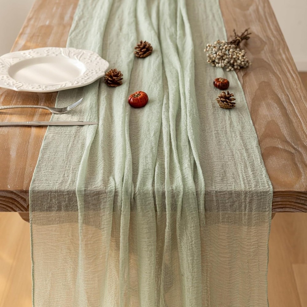 3Pcs Sage Green Spring Easter Cheesecloth Table Runner 120 Inch 10 FT Rustic ...