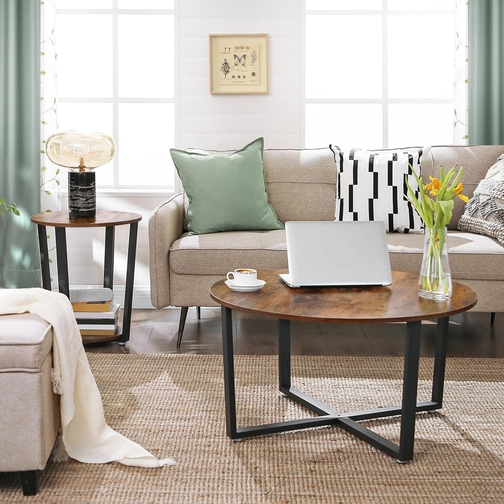 Round Side End Table 2-Tier Accent Bedside Table W/ Storage Shelf Easy Assembly
