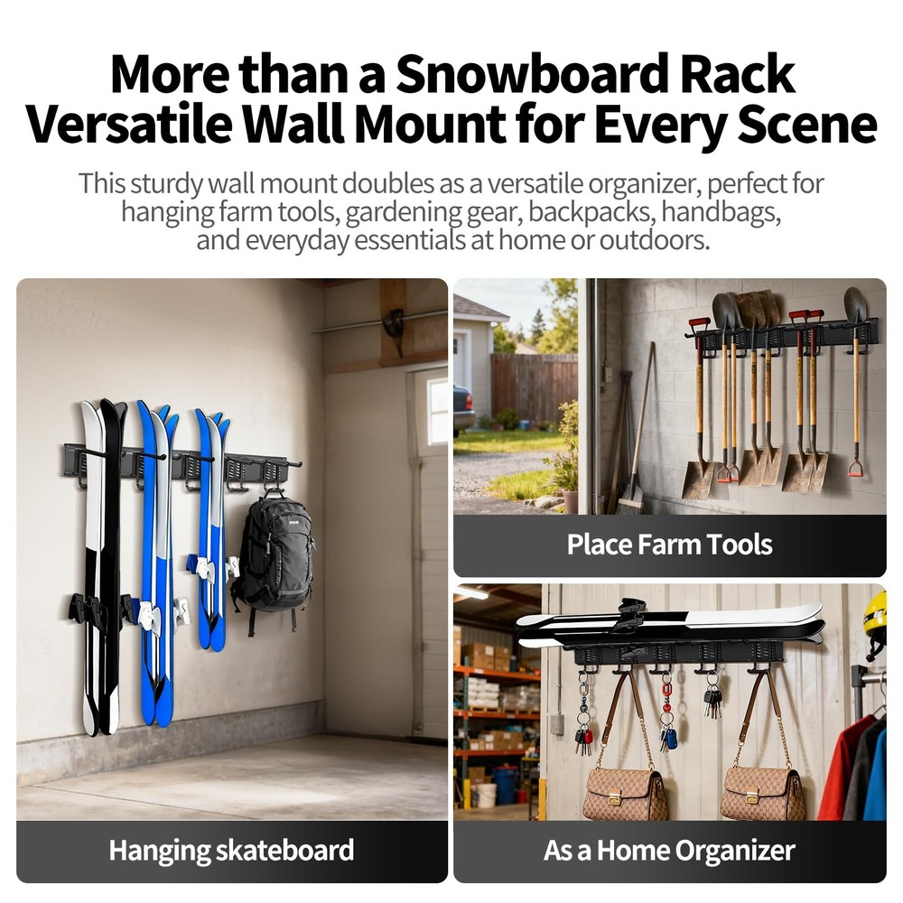 Extra Wide Tool Rack Wall Mount –Garage Storage Organization Black