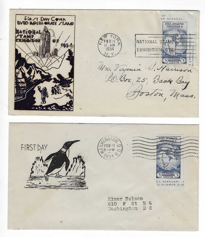 FDC's   #  735a-9 , 735a-17    --  1934  Byrd Imperforate