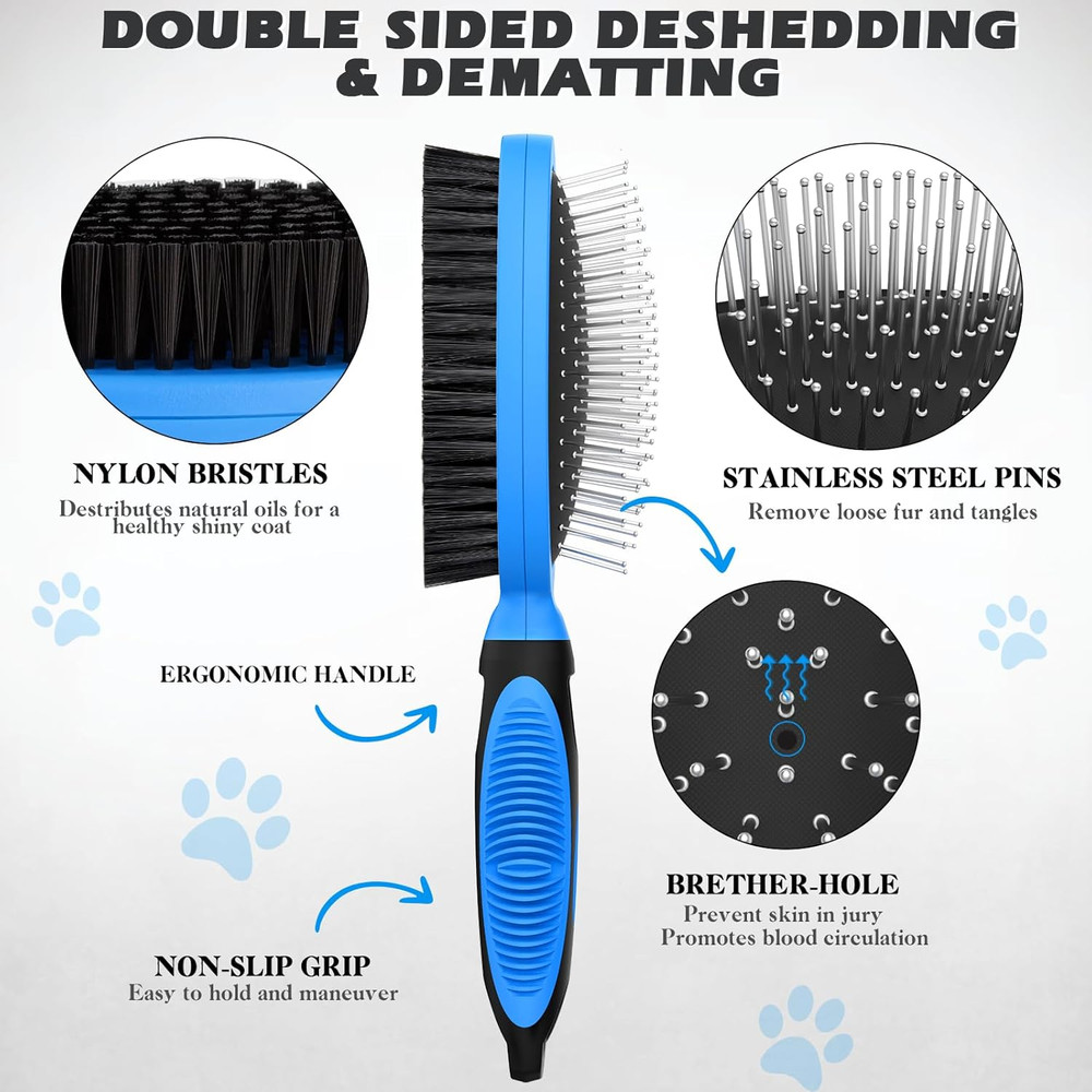 2PCS Pet Grooming Tools - Double-Sided Brush for Shedding and Bathing, Suitable