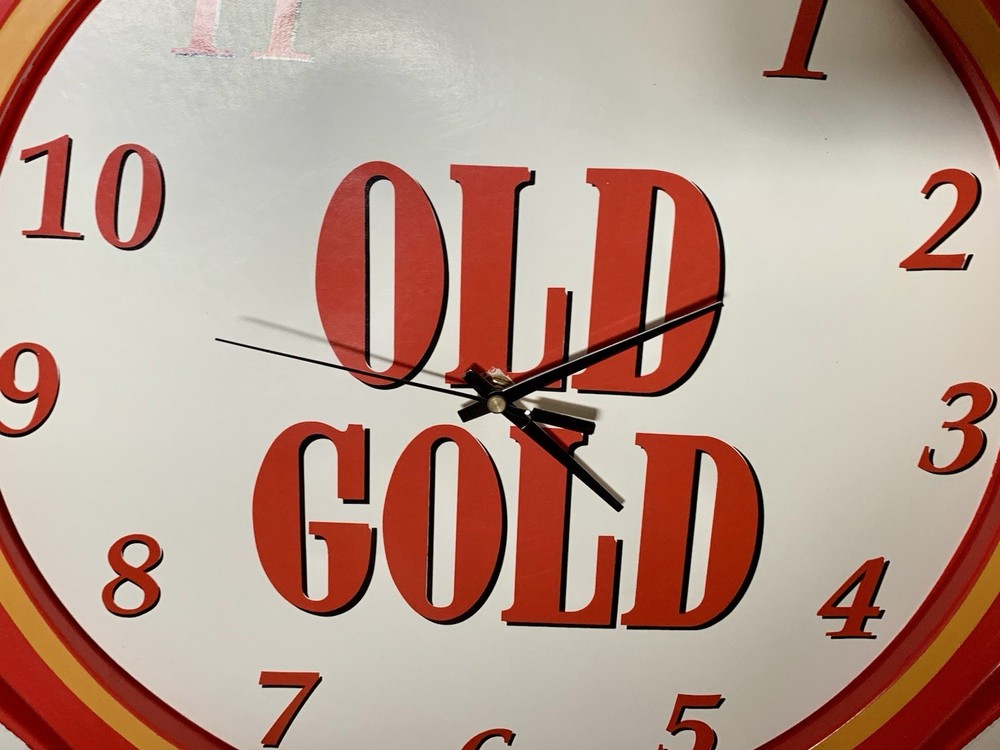 Old Gold Cigarette Clock QUALITY TIME -2 Sided Store Display Plastic Battery Op.
