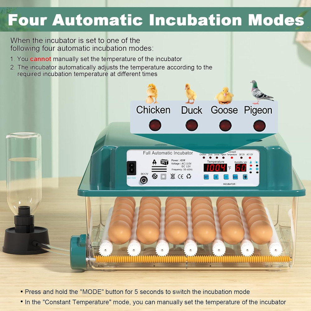 36-Egg Automatic Incubator with Humidity Control and Egg Turning Features