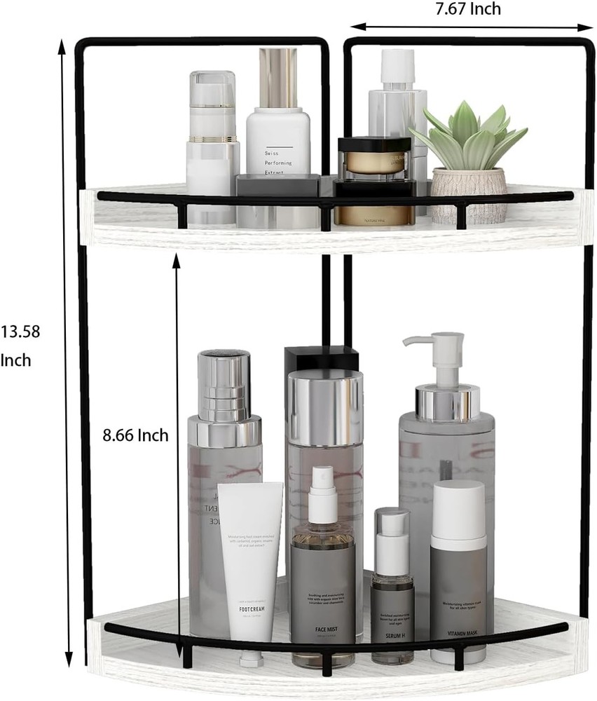 2-Tier Rustic White Corner Bathroom Shelf