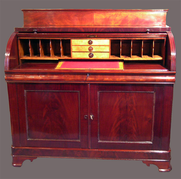 AMERICAN CLASSICAL CYLINDER DESK Signed J.W. Meeks