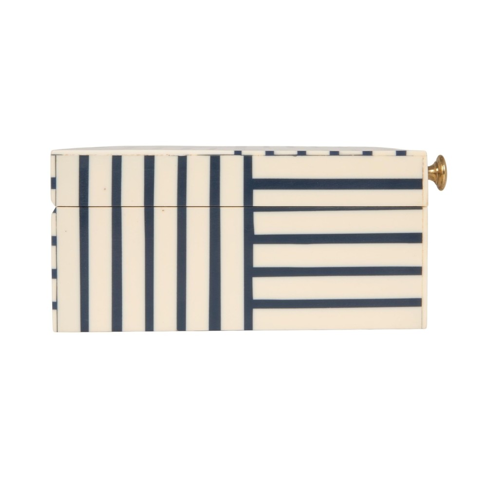 Midnight Blue & White Striped Resin Storage Box