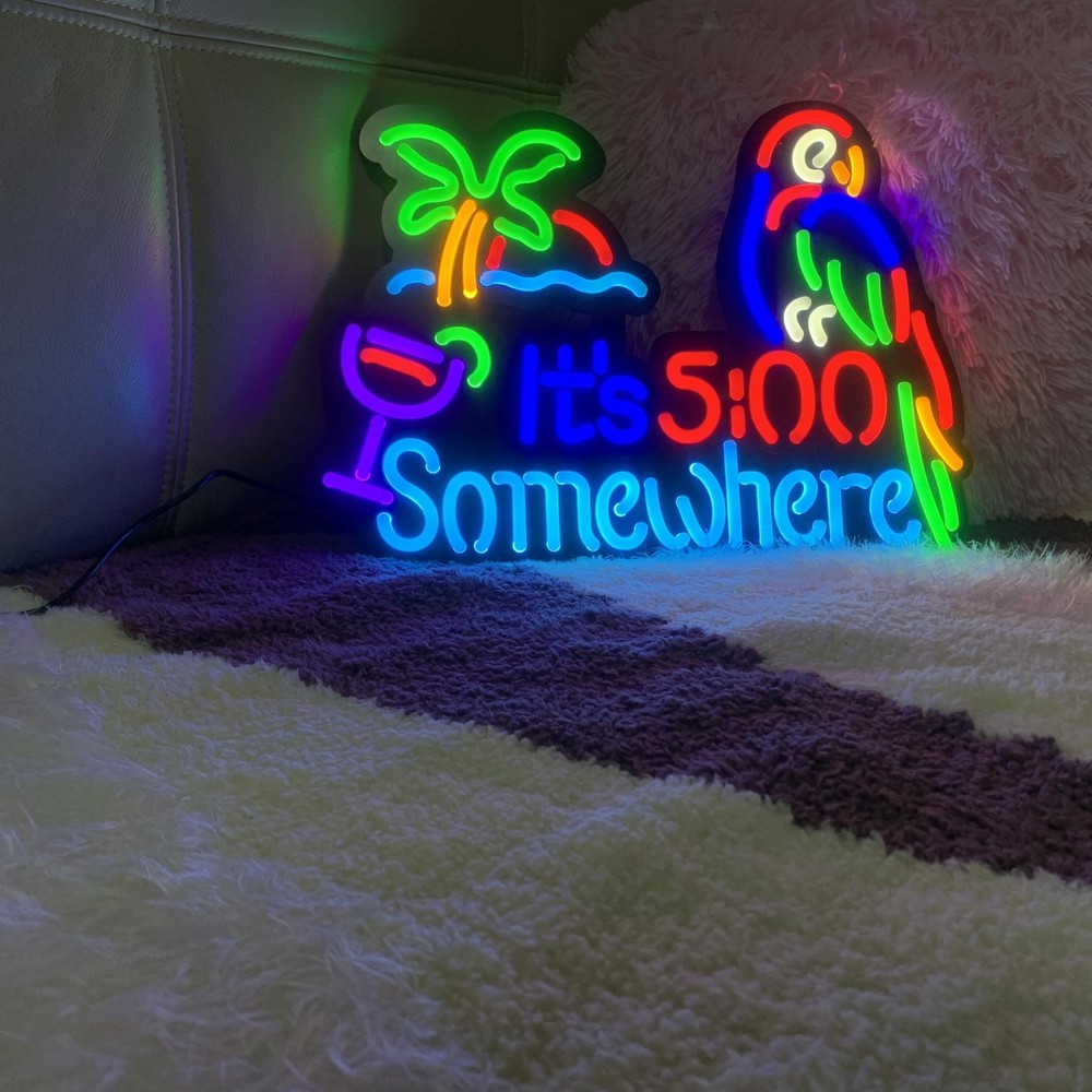 LDGJ Its 5 o'clock somewhere neon sign decor Parrot Custom Customized Home Be...