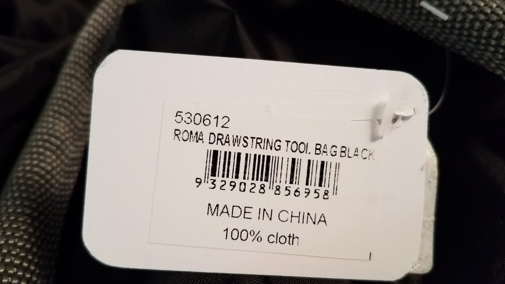 NWT Roma Drawstring Sling Tool Bag - Black with Grey