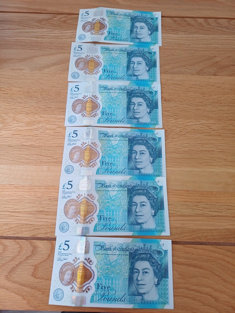 6 x £5 Consecutive Numbered AJ 1-6 low no’s £5 Notes MINT condition