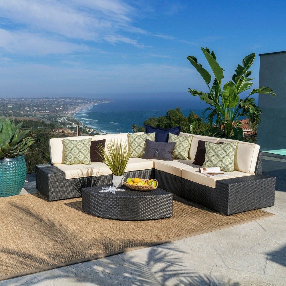 Reddington 6pc Outdoor Grey Wicker Sectional Set