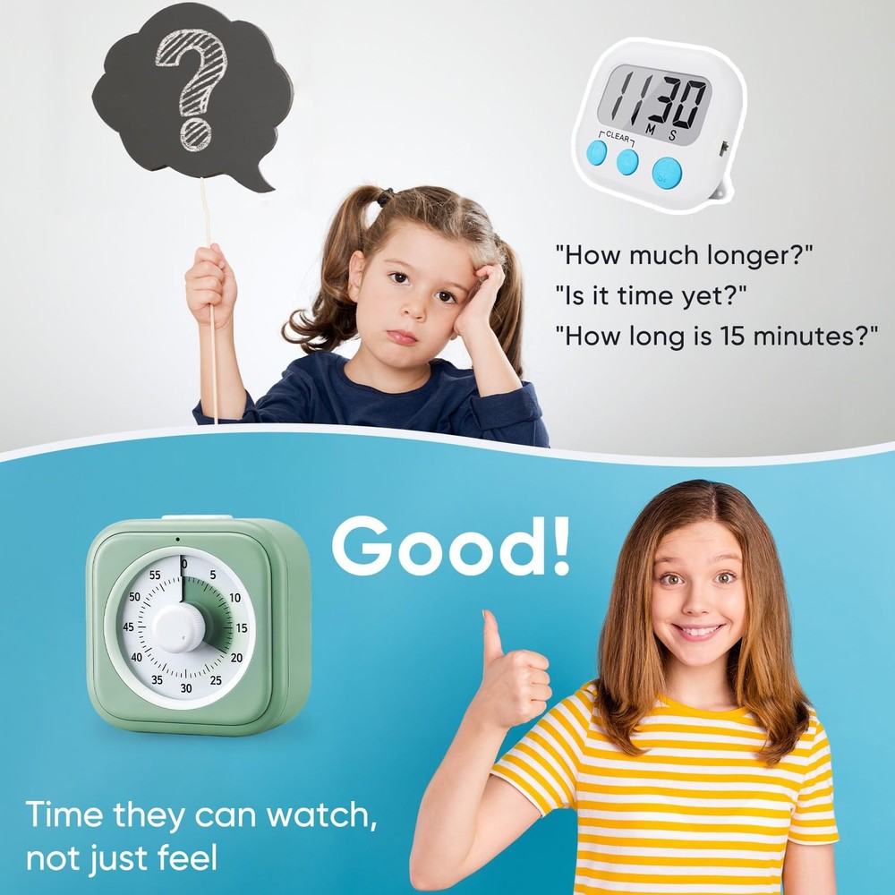 60 Minute Visual Timer for Kids, Silent Countdown Clock, Time Management Tool...