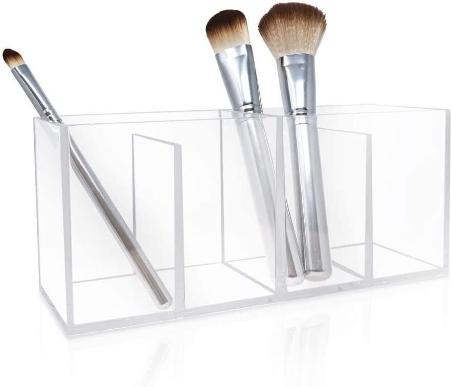 Isaac Jacobs 4-Compartment Clear Acrylic Organizer- Makeup Brush Holder, Storage
