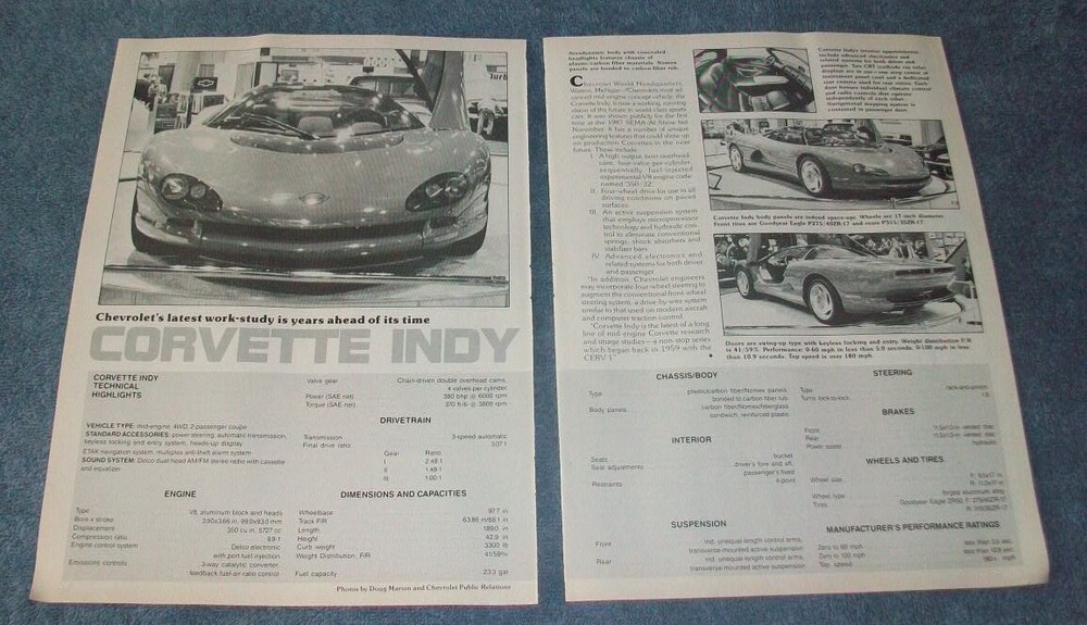 1988 Corvette Indy Mid-Engine AWD Concept Vintage Info Article