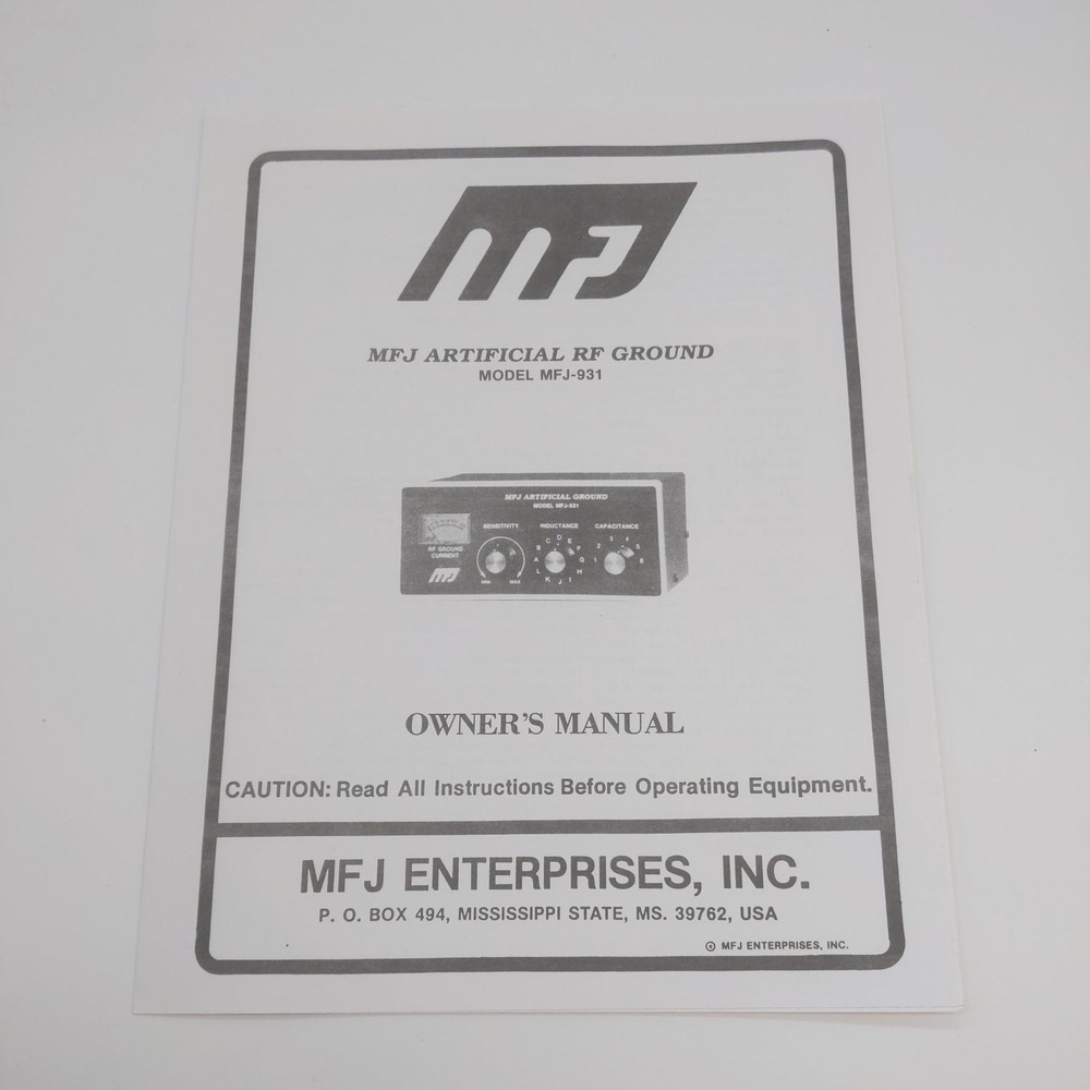 MFJ-931 Artificial RF Ground Owner's Manual, Original
