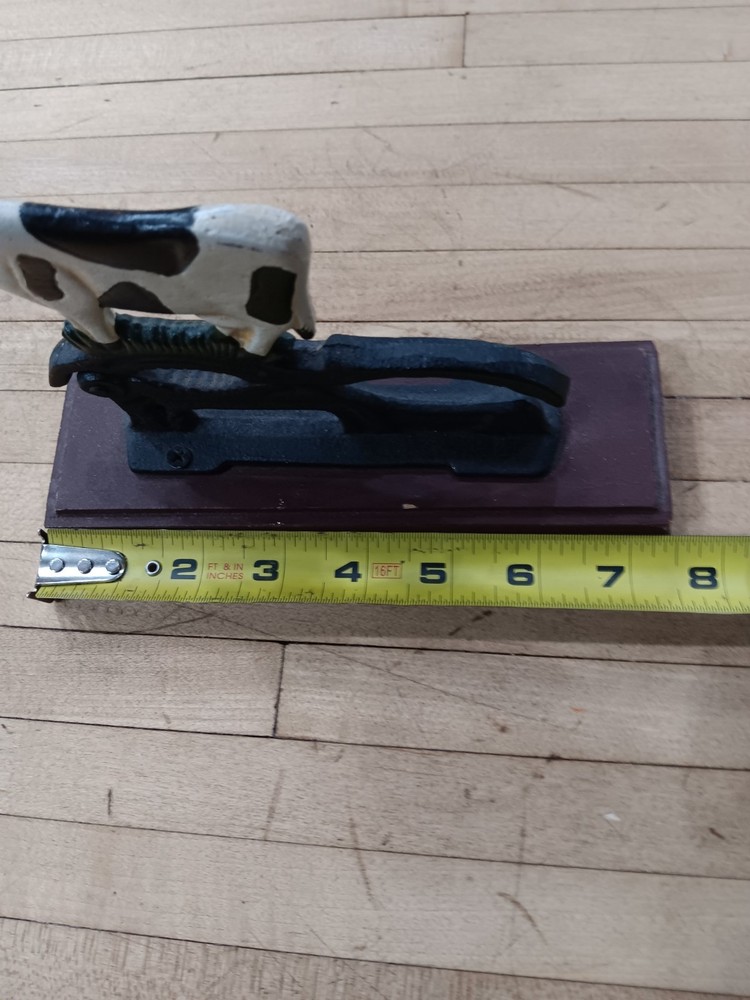 Vintage Cast Iron Cow Nutcracker on Wooden Base
