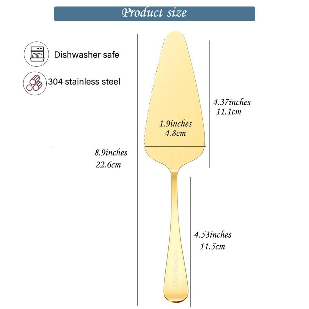 Cake Server Pie Holder 5 PCS Triangular Spade Spatula Serrated Edge Gold
