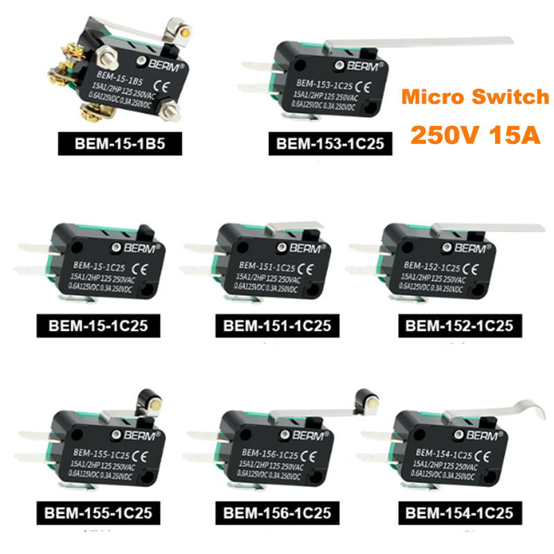 250V 15A Microswitch SPDT Micro Switch Lever / Long Curved Roller Micro Switch