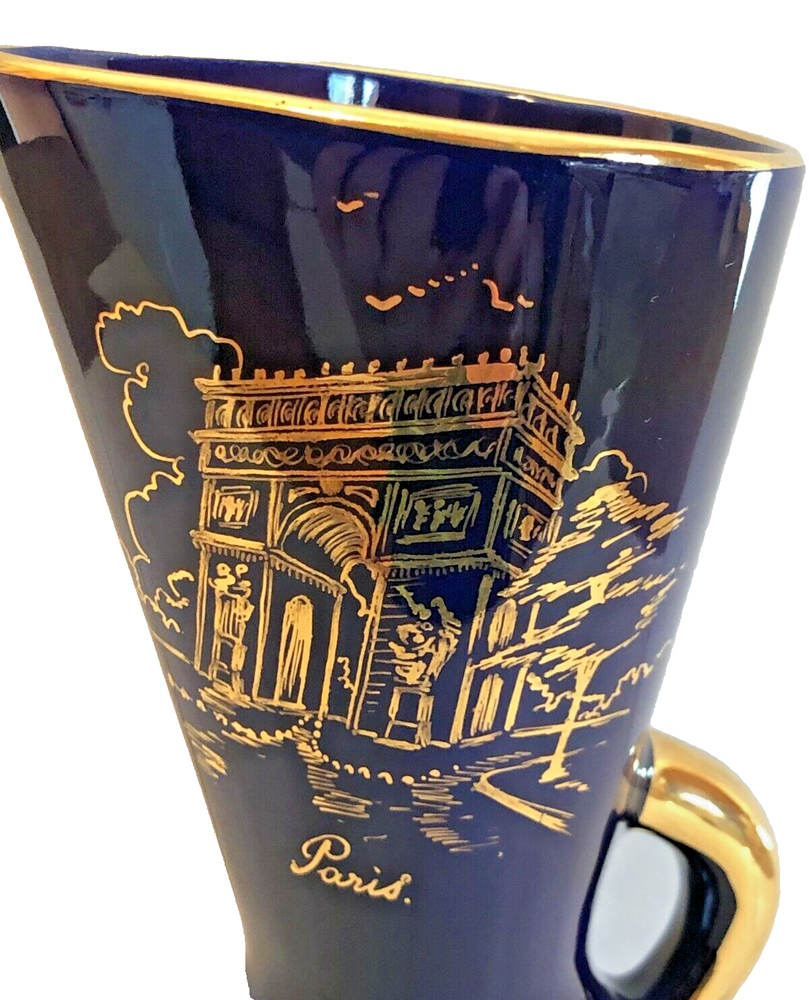 Wide Mouthed Handled Ceramic Blue Pitcher Paris