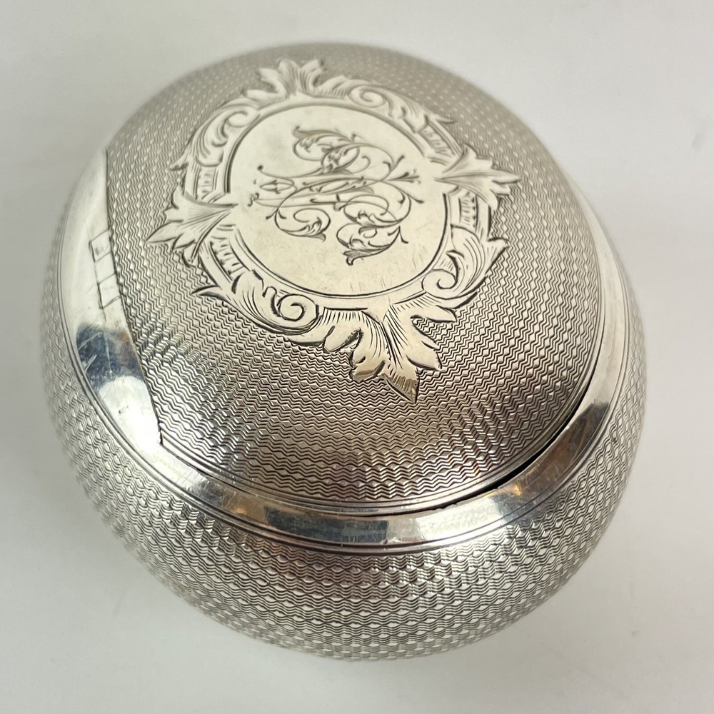 Antique French Solid Silver Squeeze Open Oval Snuff Box 7cm X 5.5cm