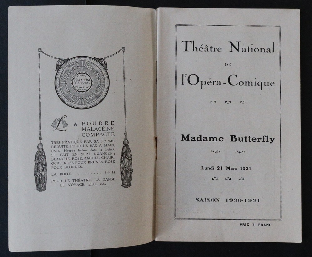 Program 1921 Theatre COMIC OPERA illustrator Barjansky Madame Butterfly