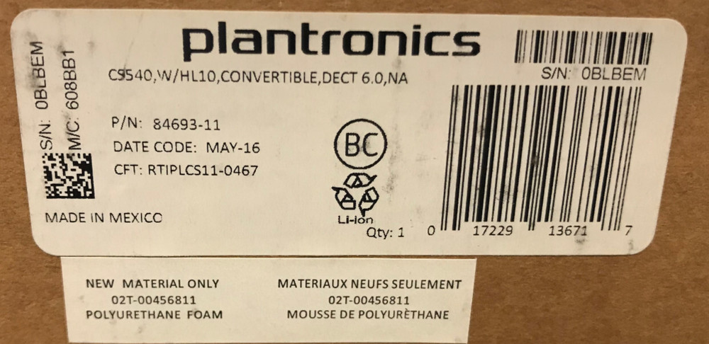 Plantronics CS540 Wireless Headset 84693-11 - Open Box -