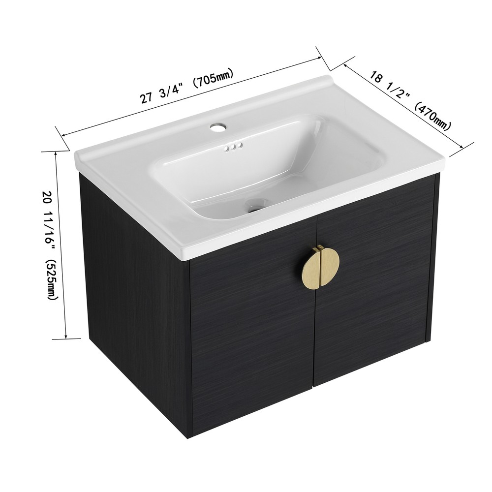 40" Floating Wall Mount Bathroom Vanity Cabinet +Ceramic Basin +Storage Shelves