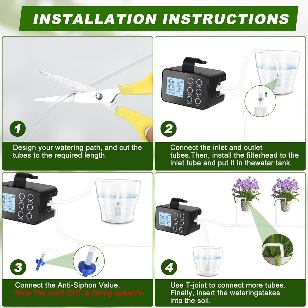 Automatic Plant Waterer Indoor: Drip Irrigation System with Large Display, Easy
