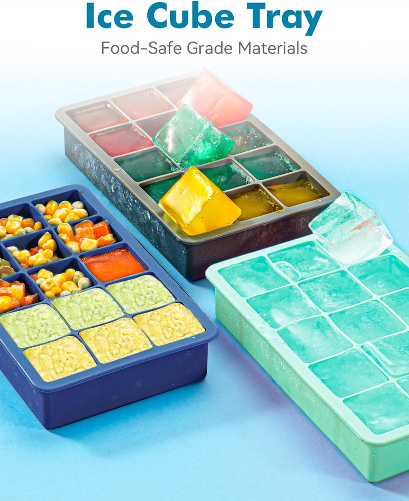 2 Pack Silicone Ice Cube Trays for Cocktail, Easy Release Square Ice Cubes Mold