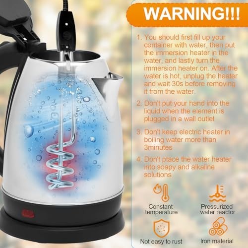 Calentador De Agua Electrico Portatil De Inmersion De 1000W 110V De 10 Pulgadas