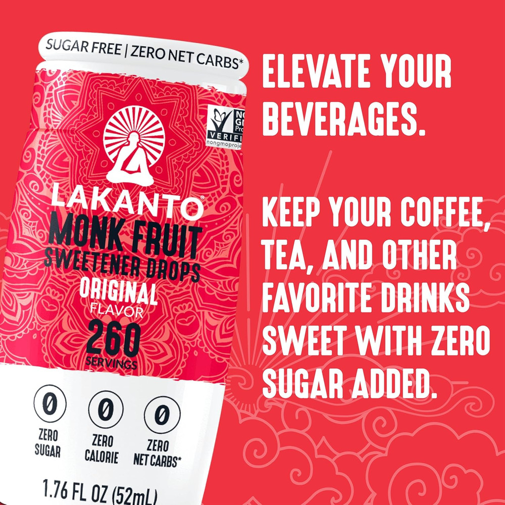 Liquid Monk Fruit Extract Drops, Original, Erythritol Free Sugar Substitute Swee
