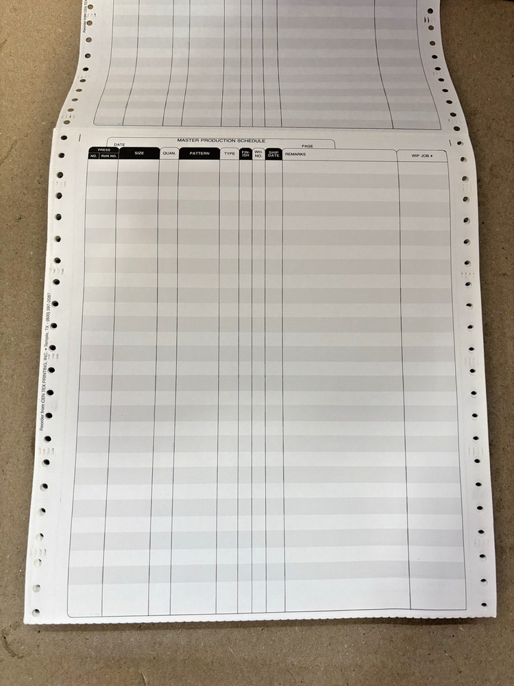 Dot Matrix Continuous Feed "MASTER PRODUCTION SCHEDULE" Paper 200 Sheets