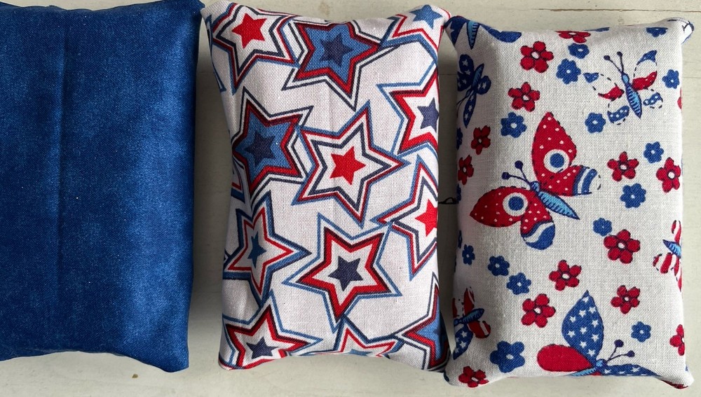 5 Patriotic Tissue Holders With Tissues. Handmade. Red White Blue