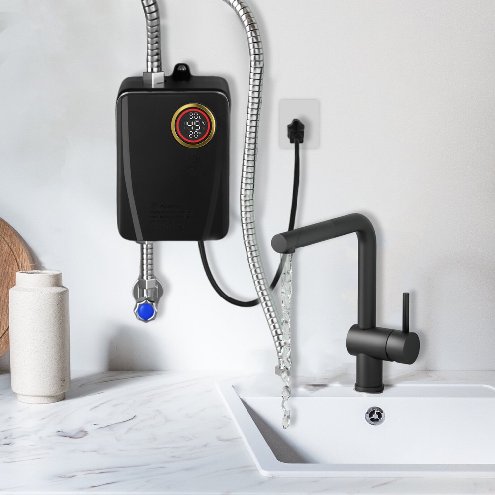 110V 3000W Black Instant Electric Hot Water Heater Wall Mounted 4.57*2.76*7.68in