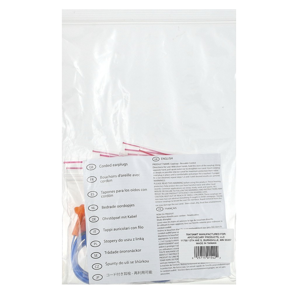 Reusable Corded Ear Plugs, 10 Pair