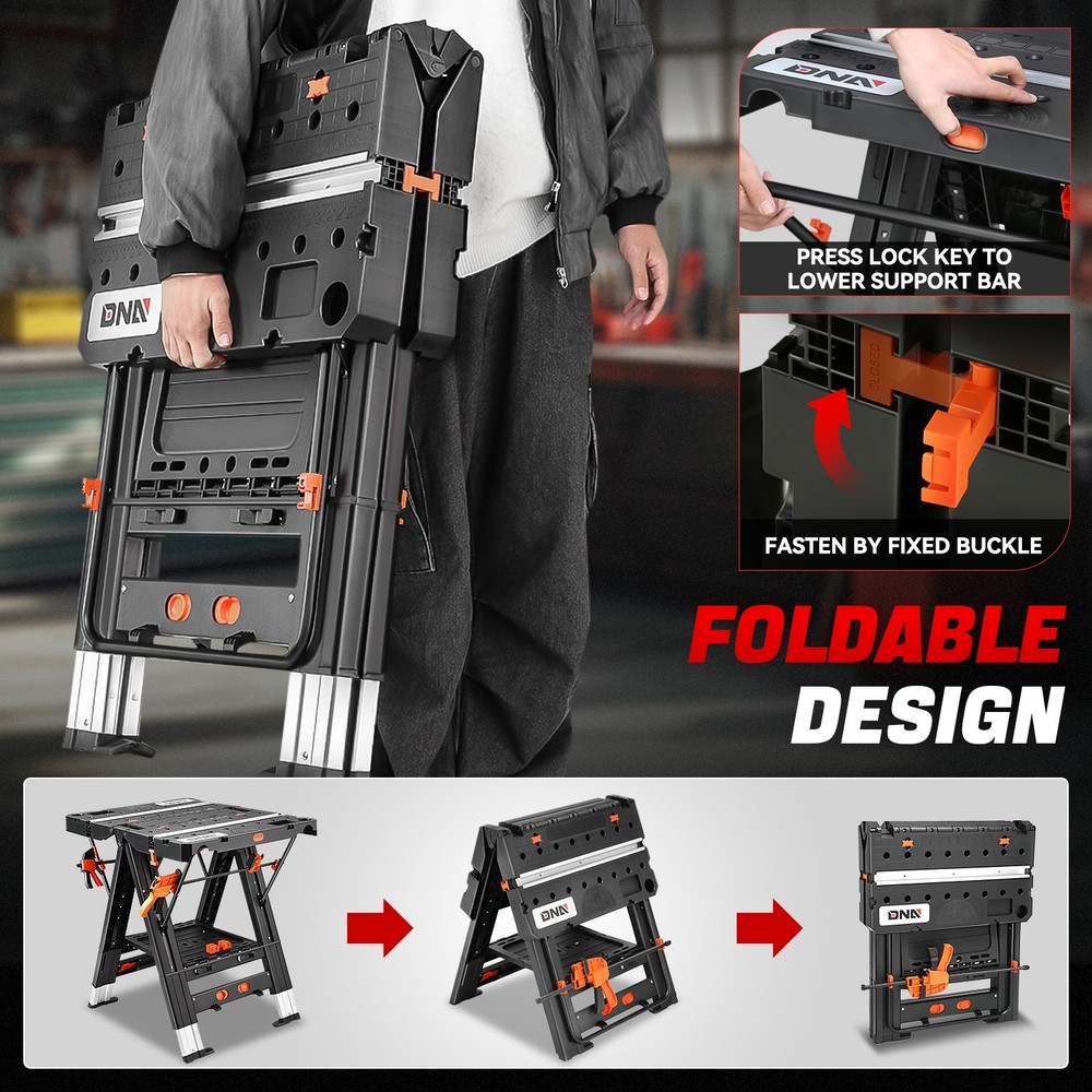 Portable Multi-Function Folding Work Table Sawhorse Quick Clamps Tool Workbench