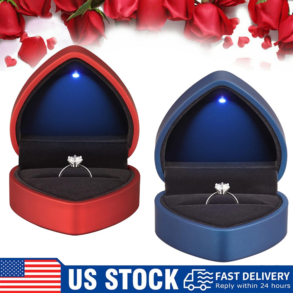 2x Engagement Diamond Ring Box Proposal Wedding w/ Light Lighted Ring Box Holder