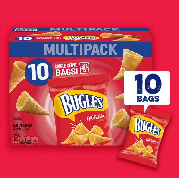 Bugles Original Crispy Corn Snacks – Party Multipack, 10 Count, 8.75 oz