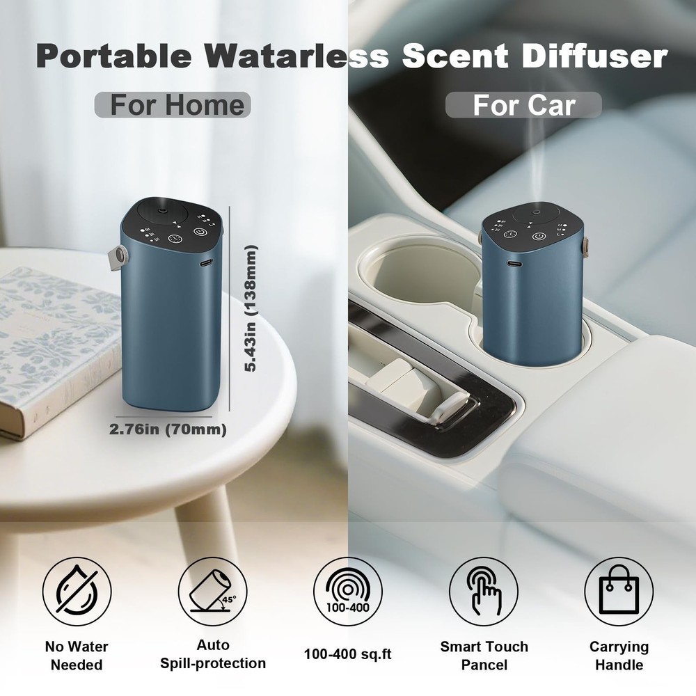 Waterless Essential Oil Diffuser for Car & Home, Aromatherapy Diffuser with 4...