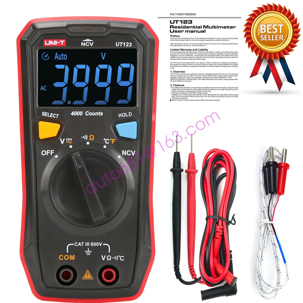 UNI-T UT123 Mini Digital Multimeter Auto Range Data hold AC DC Volt Meter
