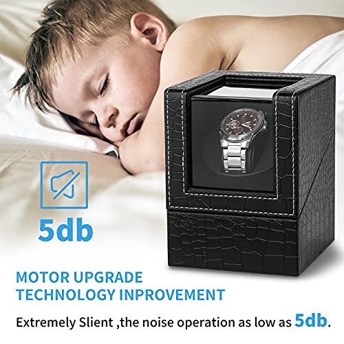 Automatic Single Watch Winder for Automatic Black Crocodile Pattern Leather