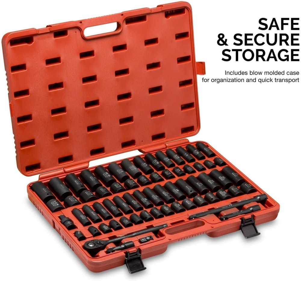 NEIKO 65pc 1/2 Impact Socket Set Standard Metric Deep