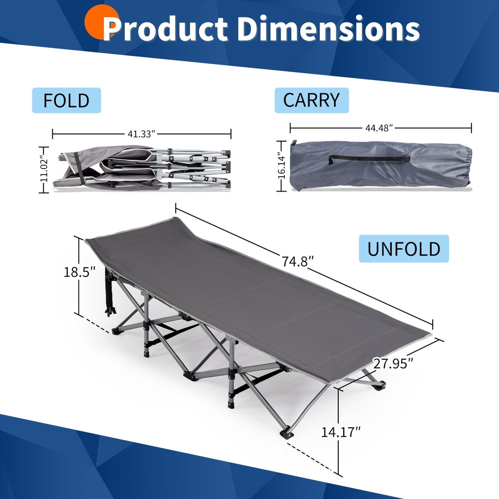 Folding Camping Cot Bed with Soft Pad, Portable Outdoor Cot